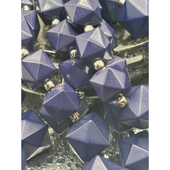 Charming Charly Chunky Geometric Blue Beaded Statement Necklace on Silver Chain - Picture 6 of 11